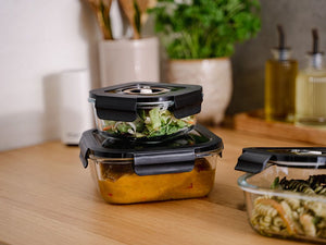 VIERKANTE VACUÜM GLAS CONTAINER - 800ML - SET - 4ST - 5