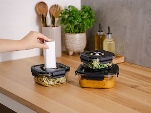 VIERKANTE VACUÜM GLAS CONTAINER - 1230ML - SET - 4ST - 4