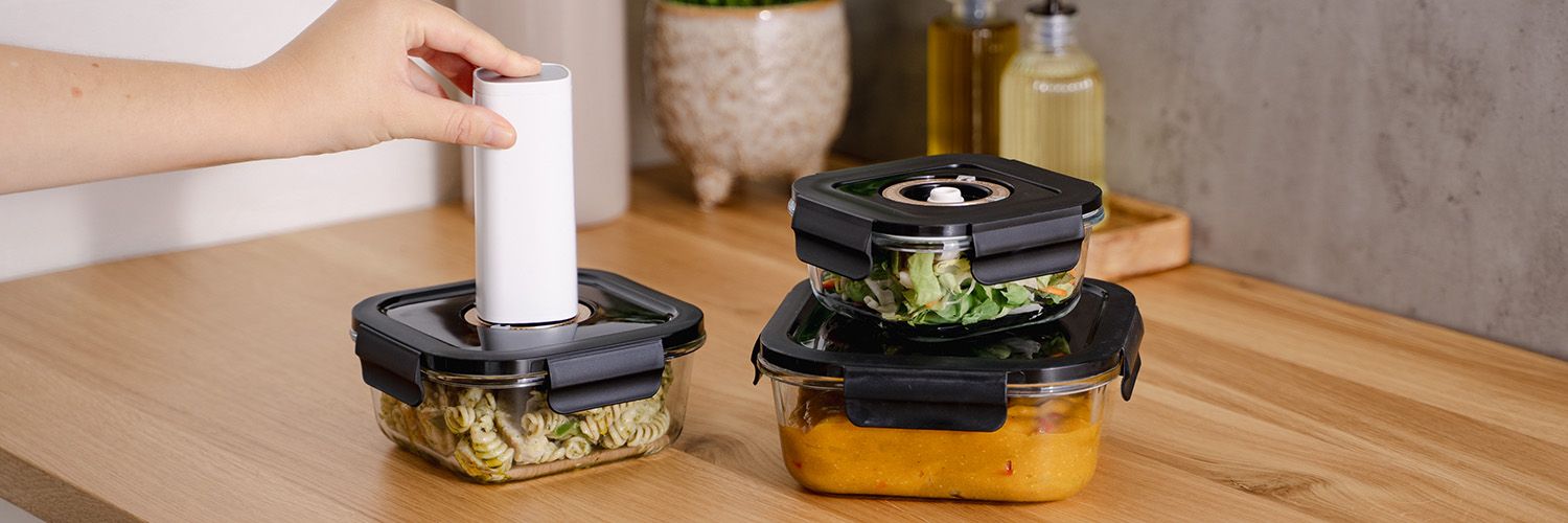 VIERKANTE VACUÜM GLAS CONTAINER - 800ML - SET - 4ST