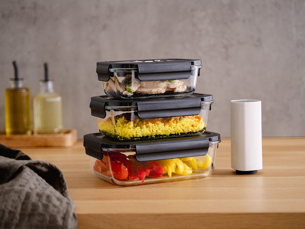 RECHTHOEKIGE VACUÜM GLAS CONTAINER - 1040ML - SET - 4ST - 3