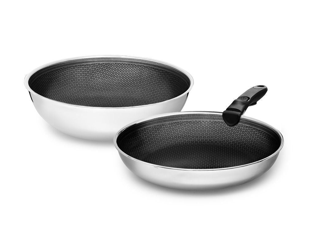 KOEKENPAN MET AFNEEMBARE HANDGREEP WOK SET – 2-DELEN - 1