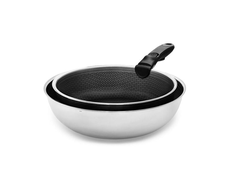 WOK+SAUTEERPAN SET MET AFNEEMBARE HANDGREEP – 2-DELEN