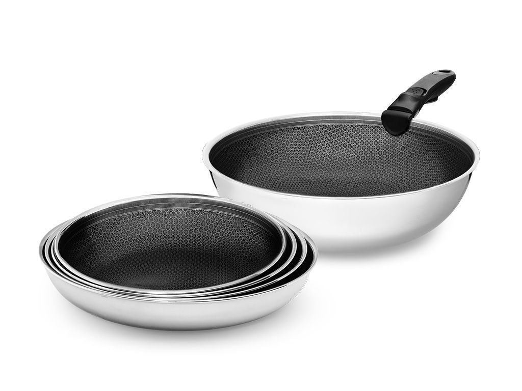 KOEKENPAN SET MET AFNEEMBARE HANDGREEP – 5-DELEN - 1