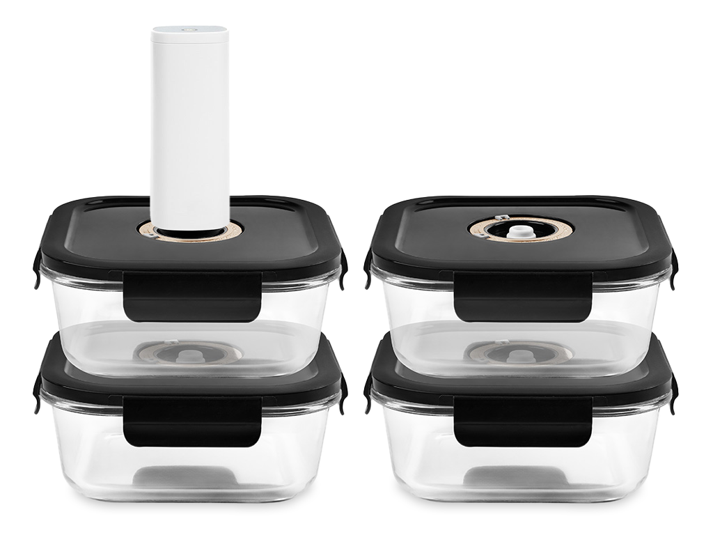 VIERKANTE VACUÜM GLAS CONTAINER - 1230ML - SET - 4ST - 1