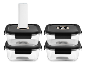VIERKANTE VACUÜM GLAS CONTAINER - 1230ML - SET - 4ST - 1