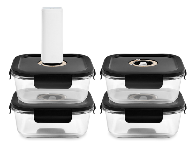 VIERKANTE VACUÜM GLAS CONTAINER - 1230ML - SET - 4ST - 1
