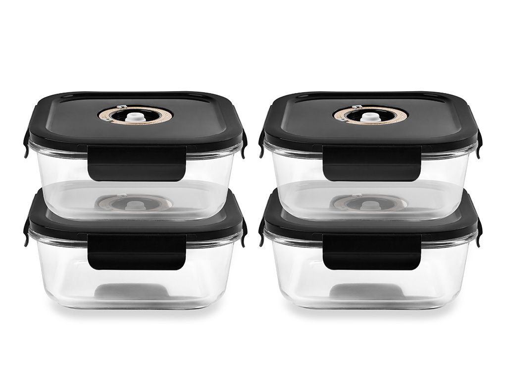 VIERKANTE VACUÜM GLAS CONTAINER - 1230ML - SET - 4ST - 1