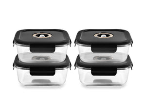 VIERKANTE VACUÜM GLAS CONTAINER - 800ML - SET - 4ST - 1