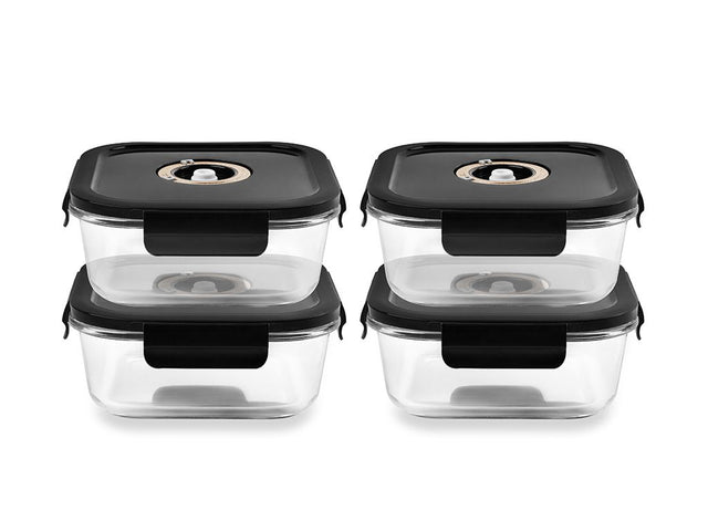 VIERKANTE VACUÜM GLAS CONTAINER - 800ML - SET - 4ST - 1