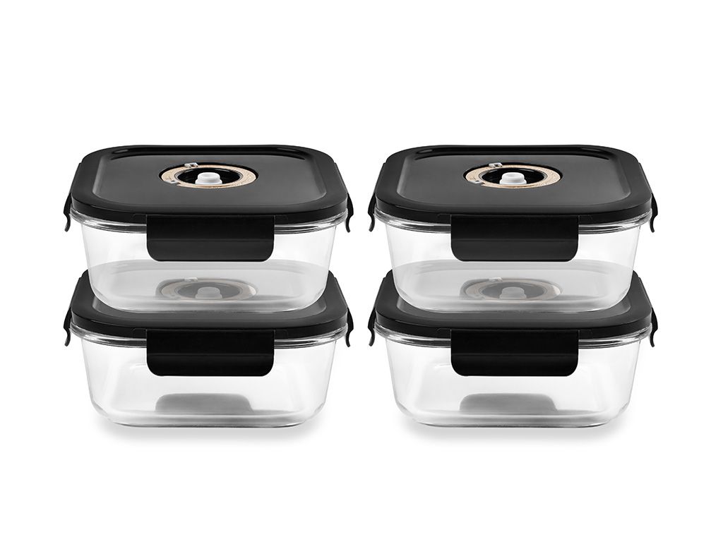 VIERKANTE VACUÜM GLAS CONTAINER - 800ML - SET - 4ST - 1