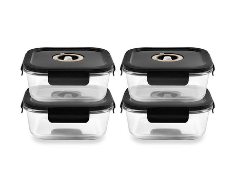 VIERKANTE VACUÜM GLAS CONTAINER - 800ML - SET - 4ST - 1